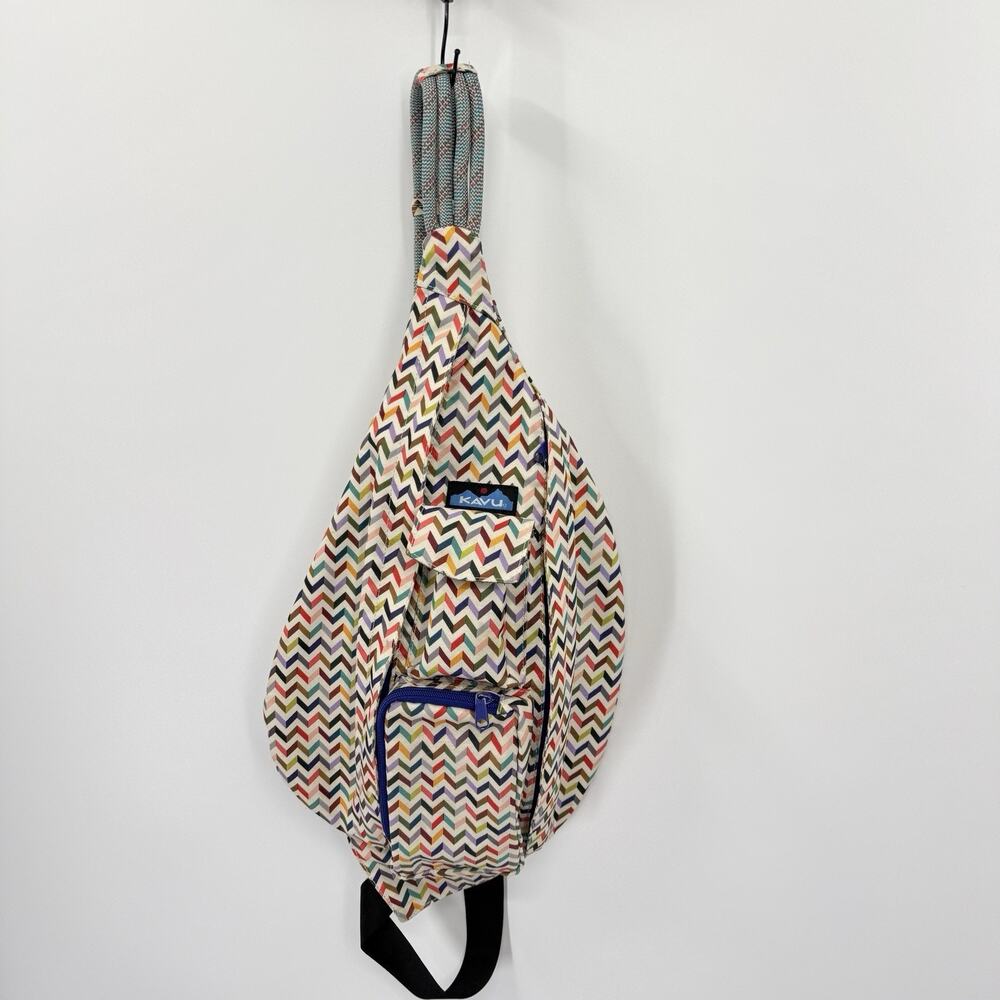 KAVU Rope Sling Bag Rainbow Chevron Multi Pattern